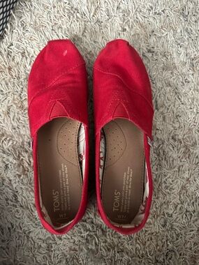 Toms Red Canvas Slip-On Flats